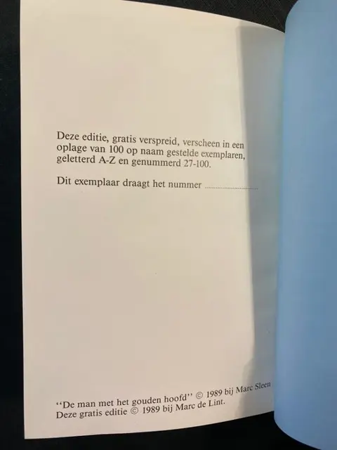Detectief Van Zwam - Het Gouden Hoofd - Medewerkers Exemplaar 100 ex. - Hardcover - (1989)