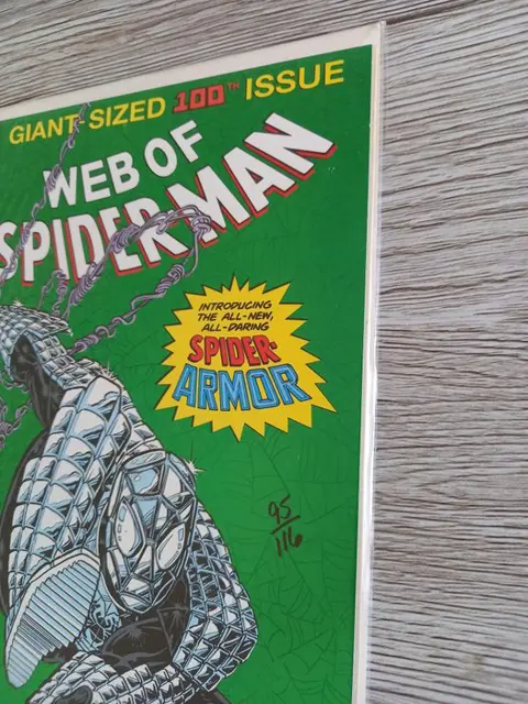 Web of Spider-Man #100 Key ISSUE : " 1st App Spider-Armor" - Signed by legend J. Romita SR !! With DF COA and Seal !! - Eerste druk (1993)