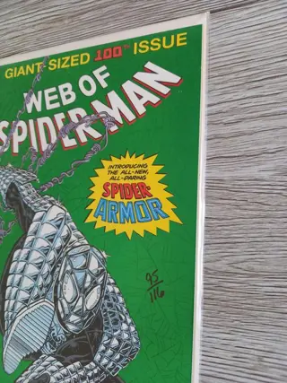 Web of Spider-Man #100 Key ISSUE : " 1st App Spider-Armor" - Signed by legend J. Romita SR !! With DF COA and Seal !! - Eerste druk (1993)