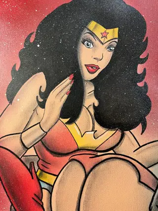 Wonder Woman spanks naughty Supergirl - Original illustration by Alvin Silvrants