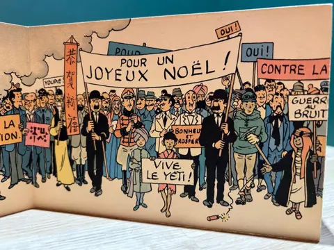 Tintin - Carte de voeux 1973 - Frise de voeux - Signée Hergé - (1972)