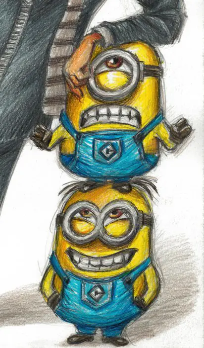 Gru, Stuart & Dave [Despicable Me] - Original drawing by Joan Vizcarra - Pencil Art - Original Artwork