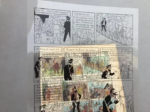 Tintin - Le Temple du Soleil - Page 21 - Film du trait Noir et Blanc de la planche et planche couleurs.