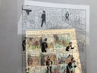 Tintin - Le Temple du Soleil - Page 21 - Film du trait Noir et Blanc de la planche et planche couleurs.