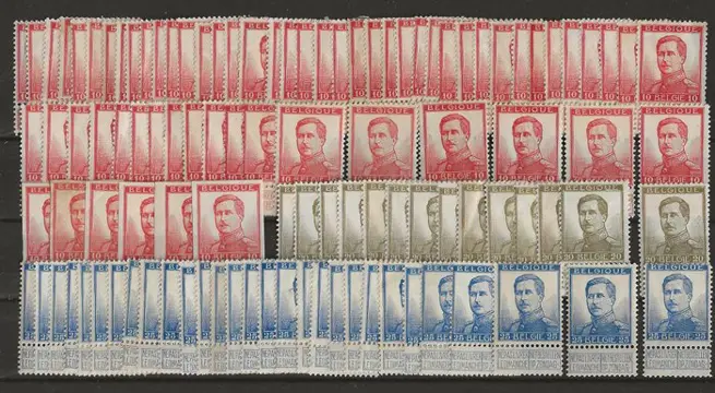 België 1912/1926 - Pellens, Rode Kruis, Perron Luik, Helm, Tuberculose en Bootje - kleine voorraad in veelvouden - OBP/COB tussen 108 en 253