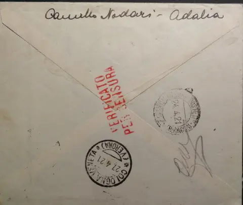 Italië 1921 - Sassone no. 77 and 82 on registered cover 1921 - Poste Italiane Adalia (Anatolia)