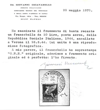 Italiaanse sociale republiek 1944 - Great rarity - Sassone n. 124a non catalogato frammento