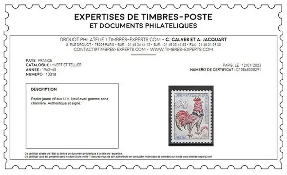 Frankrijk 1962 - ‘Coq de Decaris’ 25c bright yellow paper in U.V. - Yvert&Tellier n° 1331d
