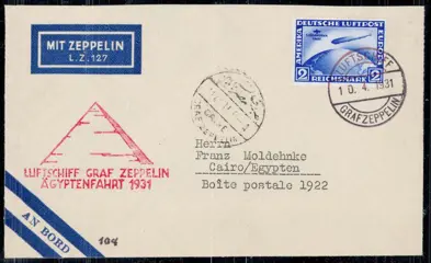 Duitse Rijk 1931 - Airship “Graf Zeppelin”, Egypt flight 1931&nbsp;– 3 high-quality entire postal items
