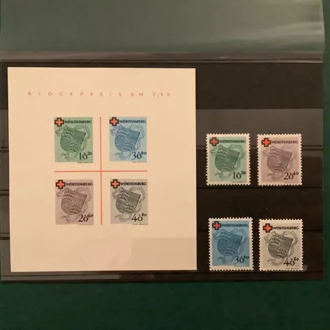 Württemberg - Franse zone 1949 - Rood kruis : blok en zegels - Michel 40A/43A en blok 1