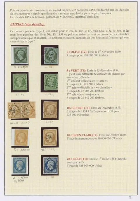 Frankrijk 1852 - Quote: €7,000 - Set of Napoleon ND with nuances, including n°9, n°11x, n°14x signed Brun, 18, etc. - Entre les n°9 et 18