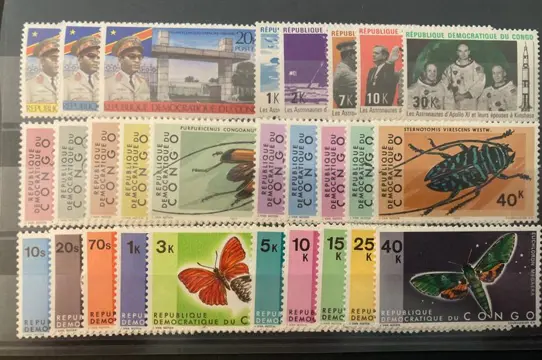 DR Congo 1970/1971 - 2 Volledige jaargangen met reeksen Kevers, Vlinders, Bloemen, Apen e.a. - tussen OBP/COB 712A en 799 + BL23