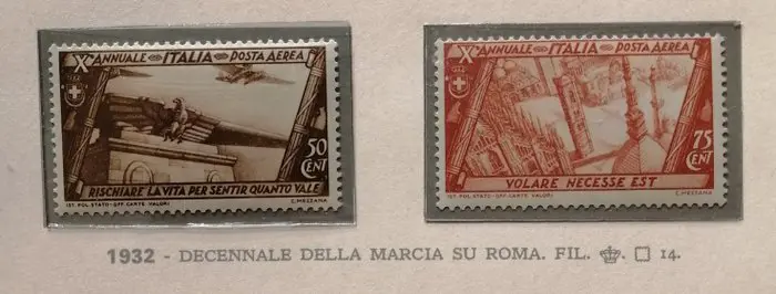 Koninkrijk Italië 1932/1932 - decennale della marcia su roma e cinquantenario garibaldiMH nuovi con tracce di linguella - sassone 2020