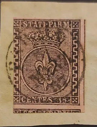 Italiaanse oude staten - Parma 1851 - 10 cents white, 15 cents pink with one wide key pattern, 25 cents red brown with non-visible value. - Sassone 2, 3 e 8.