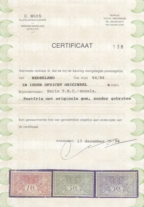 Nederland 1906 - Tuberculosebestrijding, met plaatfouten - NVPH 84/86