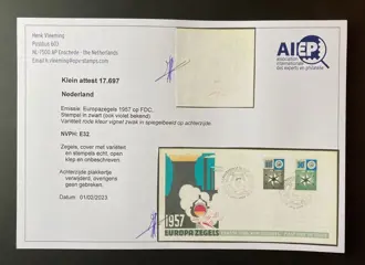 Nederland 1957 - FDC Europa, met variëteit - NVPH E32