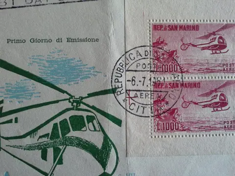 San Marino 1961 - Helicopter souvenir sheet on first day of issue cover - Sassone n. 22