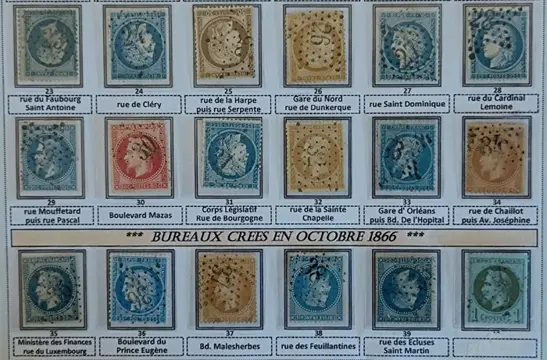 Frankrijk 1862/1874 - 42 stamps with different stars of Paris - Entre numéros 20 et 60 du catalogue Yvert et Tellier