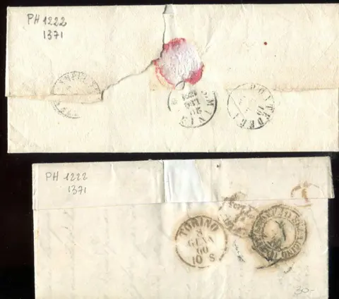 Italiaanse oude staten - Sardinië 1860/1861 - 10 and 20 cents on letters with cancellations of Volterra and Varallo. - Sassone 14C, 15B