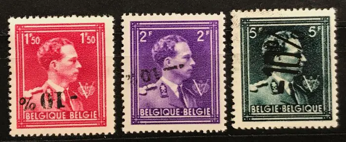 België 1945 - Uitgifte Van Acker -10% - Selectie Curiositeiten : OMGEKEERDE opdrukken