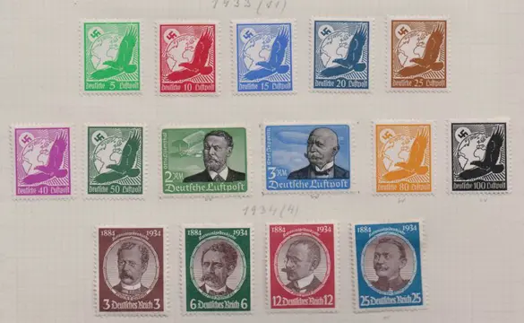 Duitse Rijk 1933/1934 - Neat unused batch with i.a. “Wagner” and “Flugpost” (Airmail) on two sheets