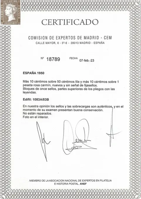 Spanje 1950 - Canary Islands post, 1st issue - Well centred, with copy of the certificate - Edifil 1083A/B