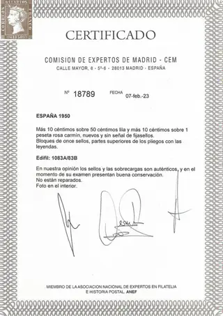 Spanje 1950 - Canary Islands post, 1st issue - Well centred, with copy of the certificate - Edifil 1083A/B