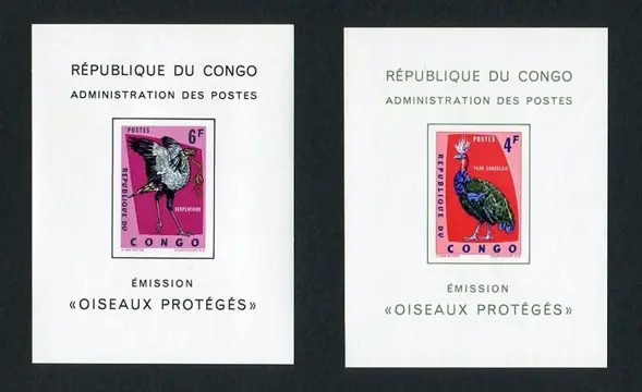 Belgisch-Congo 1963/1967 - Luxevelletjes 'Beschermde vogels' en omgekeerd paar 'Montreal' - OBP/COB LX488/490 - 651B-Cu
