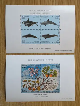 Monaco 1994/1997 - 4 complete years of standard use stamps without unissued stamps, with souvenir sheets - Yvert 1915 à 2145, BF 65, 73, 77 et 78