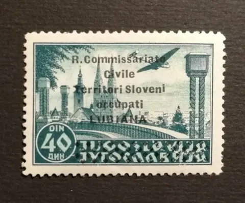 Slovenië 1941 - Airmail: 40d green with ‘R’ overprint - 40 d. Lubiana 1941