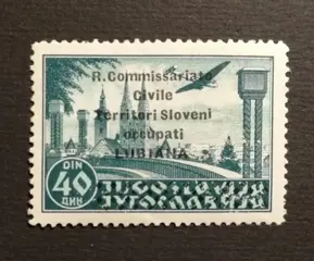 Slovenië 1941 - Airmail: 40d green with ‘R’ overprint - 40 d. Lubiana 1941