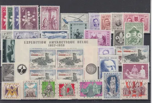 België 1957 - Volledig jaar 1957 (3x) - OBP 1008/1045 + BL 31 (5x)