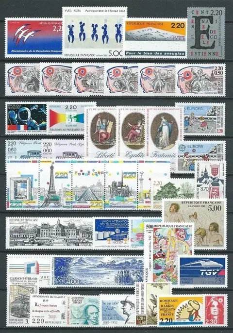 Frankrijk 1986/1990 - Collection of 5 complete years, mint**, deluxe, first choice and blocks - Yvert N°2393 au n°2675** MNH