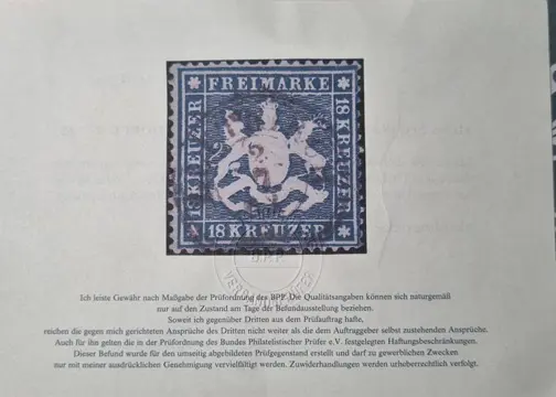 Württemberg 1862 - 18 Kreuzer Befund BPP - Michel 20y