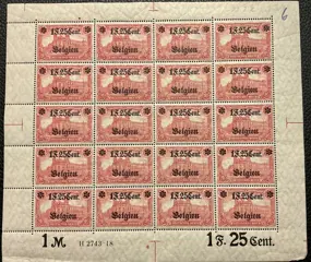 Duitse bezetting geeft 1914/18 Landespost in België uit 1916 - One whole sheet, MNH, FR&nbsp;1.25 - Michel 23IB