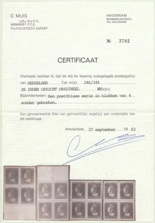 Nederland 1946 - Koningin Wilhelmina type 'Konijnenburg', in blokken van vier - NVPH 346/349