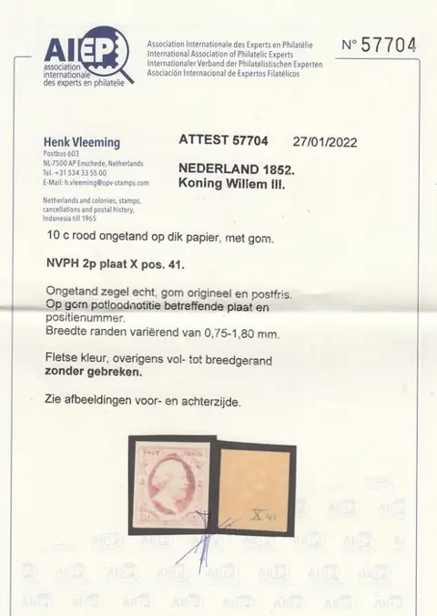 Nederland 1852 - Koning Willem III - NVPH 2