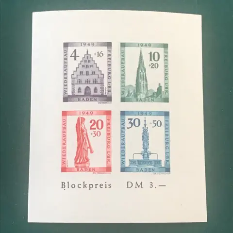 Baden - Franse zone 1949 - Wederopbouw zegels en blokken - Michel 38A/41A en blok 1A/B