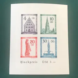 Baden - Franse zone 1949 - Wederopbouw zegels en blokken - Michel 38A/41A en blok 1A/B