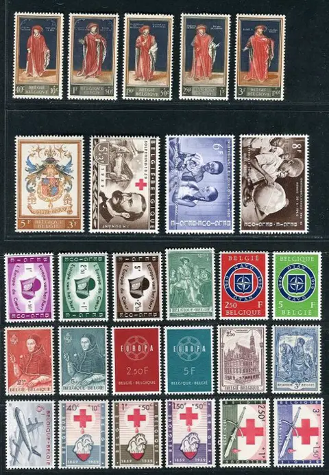 België 1958/1970 - 6 quasi volledige jaargangen 1958/1963 en blokken tot 1970 - tussen OBP/COB 1045 en 1277 + BL32/48