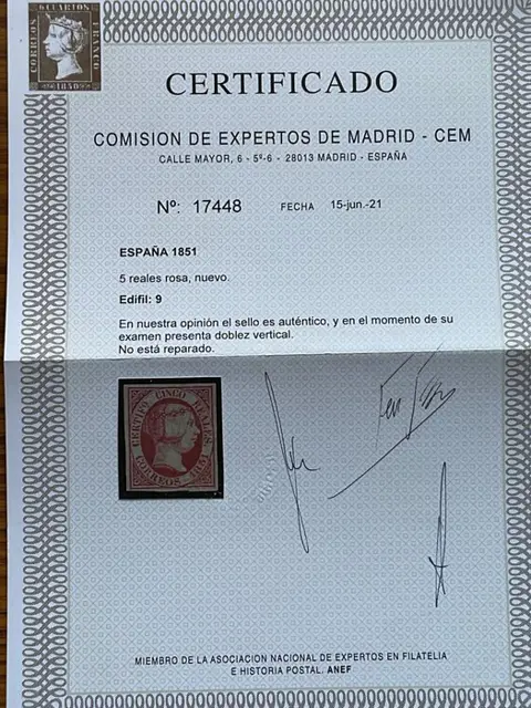 Spanje 1851 - 5 reales, Isabella II, with CEM certificate of authenticity - Edifil nº 9