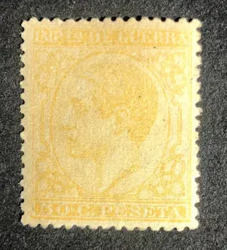 Spanje 1877 - Alfonso XII 50 cts yellow, very well centred. EXFIMA certificate - Edifil 189