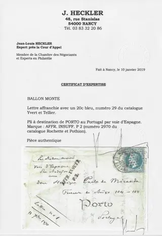 Frankrijk 1870 - Very rare ‘Ville de Paris’ balloon mail, very rare destination and composition, Porto, Portugal - Yvert et Tellier n°29