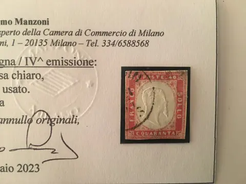 Italiaanse oude staten - Sardinië - IV emissione - 40 cent rosa chiaro - Sassone n. 17Ea