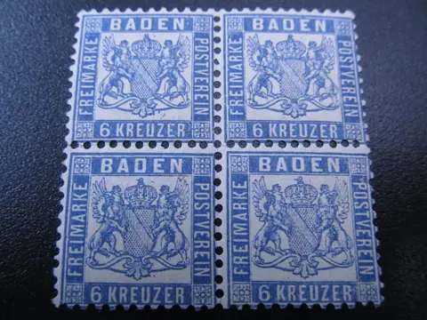 Baden - AD-Baden Nr. 19a, 1862, Wappen weiss,Viererblock, postfrisch, BPP Befund