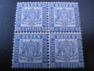 Baden - AD-Baden Nr. 19a, 1862, Wappen weiss,Viererblock, postfrisch, BPP Befund