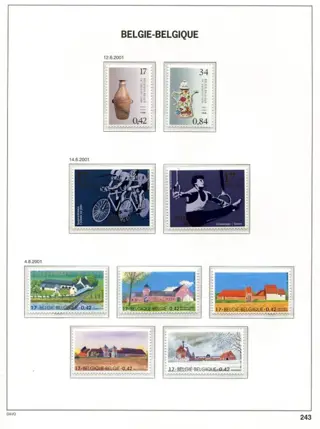 België 2001 - Volledig jaar : Zegels, blokken en boekjes op Davo-bladen