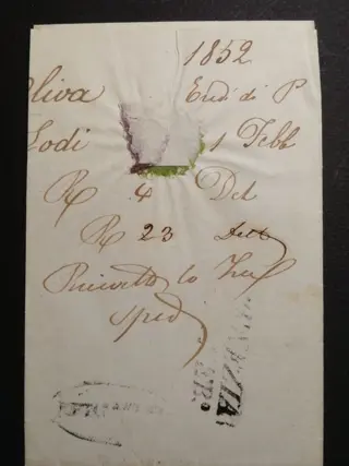 Italiaanse oude staten - Lombardije Venetië 1852 - 45 cents slate azure on letter from Lodi to Venice - Sassone N. 10e