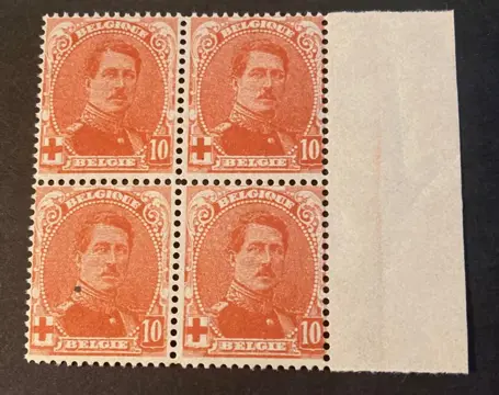 België 1914 - Albert I in klein medailllon : type I&II in blokken van 4 - OBP/COB 129+129a-130-131+131a