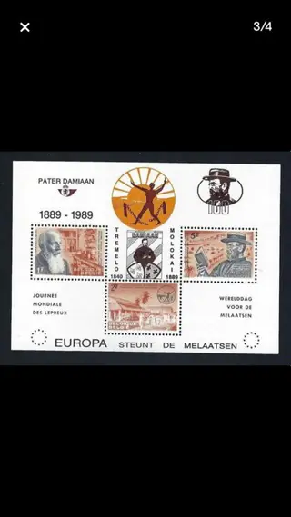België - 100ste verjaardag van het overlijden van Pater Damiaan - in de 3 officiële landstalen - OBP/COB PR163/65 ZELDZAAM